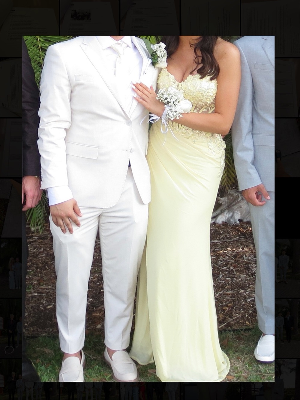 SHERRI HILL STRAPLESS YELLOW LACE DRESS